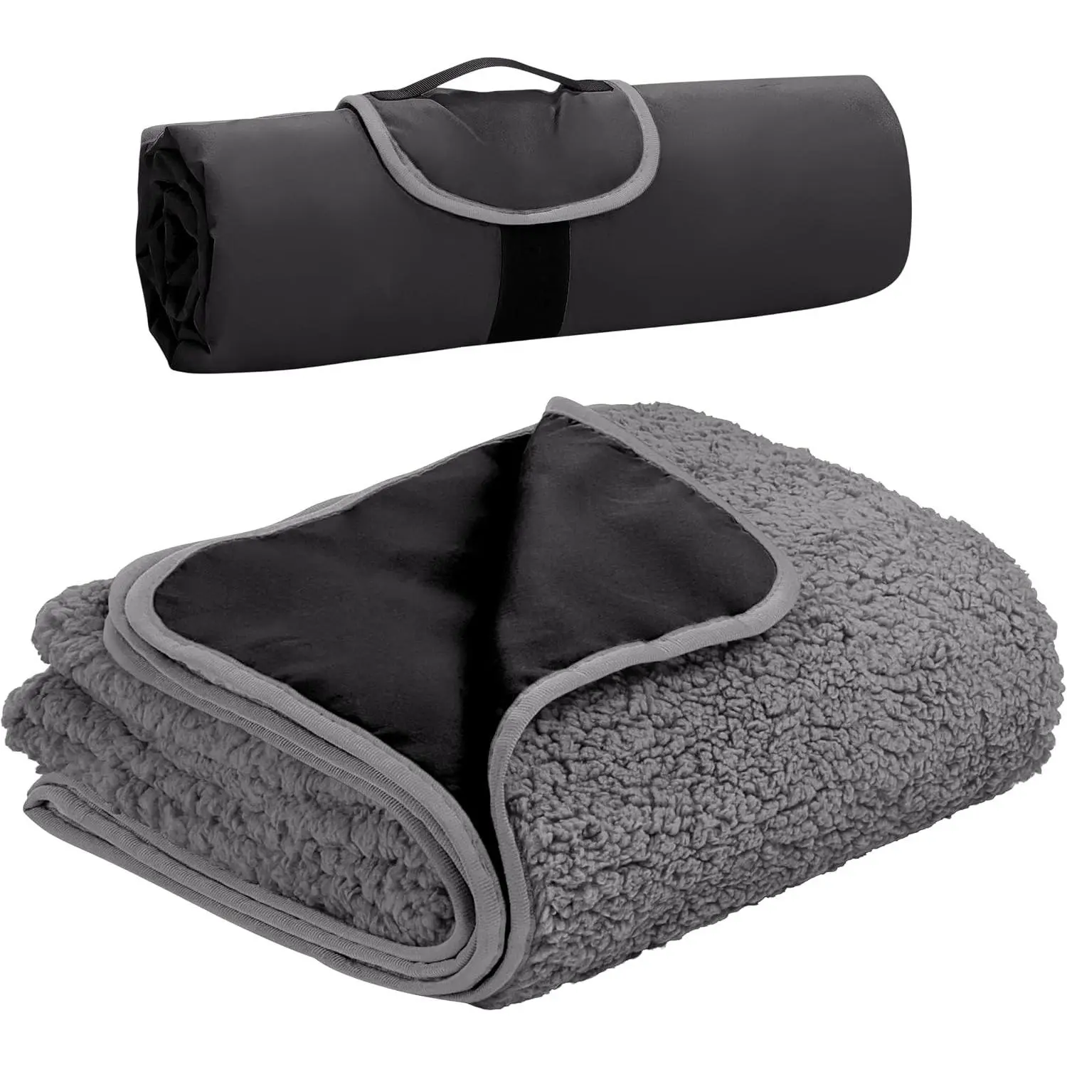 Large Waterproof Outdoor Blanket - Soft Warm Windproof Sherpa Fleece Stadium Blanket, Foldable for Outdoor Sports, Baseball, Football, Beach, Concerts, Car