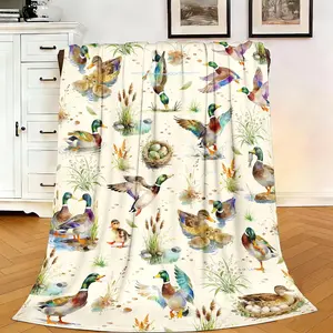 Duck Lover Gift Print Lightweight Air Conditioning Blanket, Mallard Flannel Throw, Soft Bedding Decor, Birthday Present For Duck Fans