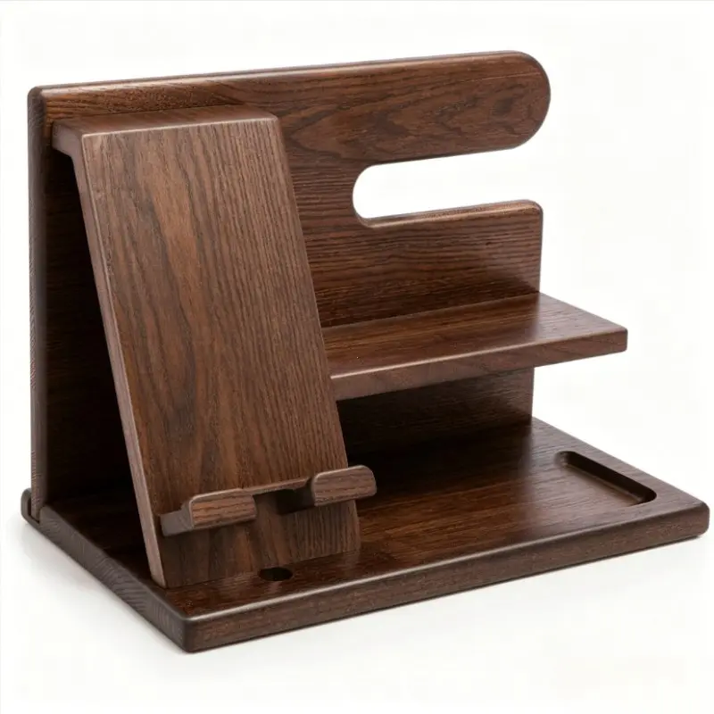 Wooden Phone Charging Stand, Multipurpose Phone Holder, Cell Phone Holder, Desktop or Bedside Storage Box Phone Caddy for Men, Birthday Gift for Husband, Father's Day Gift, Anniversary Present
