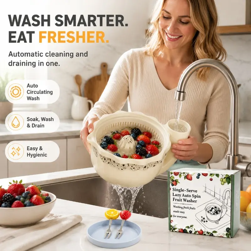 Rotary Ceramic Colander Bowl for Home Fruit Cleaning, Circulating Water Rinse, Dual‑use Wash & Strain, Multi‑color Gift Set, Fruit Strainer