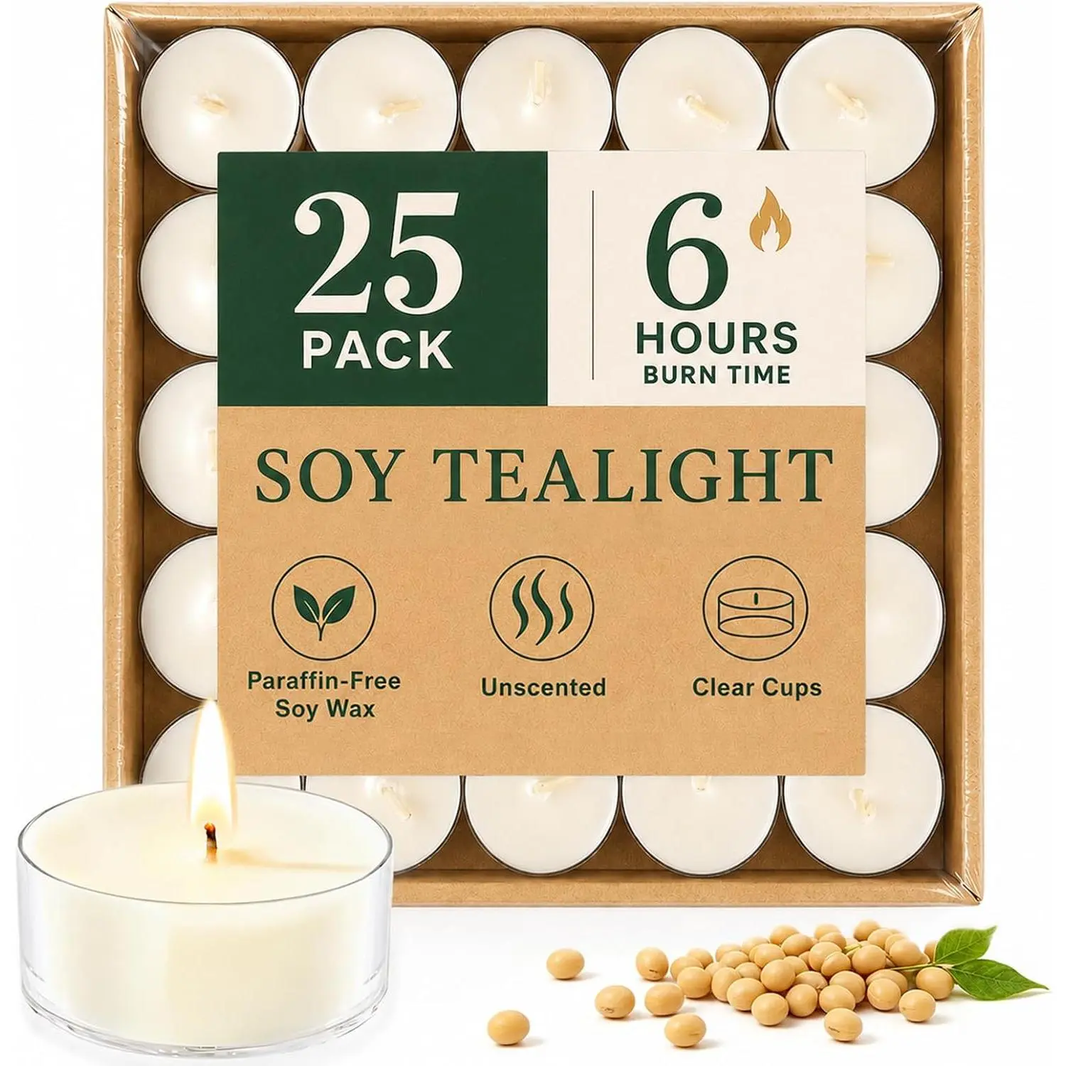 Light Candles 25 Pack, Soy Unscented White  Candles | 6 Hours,,Dripless,Small Votive Tealights Bulk for  Decor,Wedding,,Meditation and Wax Warmers