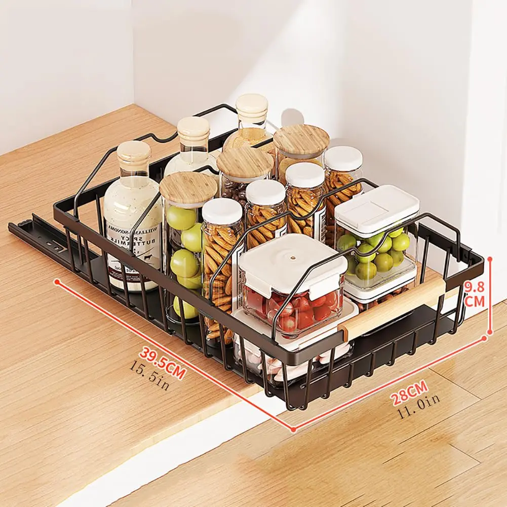 Pull Out Cabinet Organizer – Slide Out Storage Drawer with Sorting Lines, No-Drill Spice Rack, Extendable Under Shelf Storage for Kitchen Cupboards