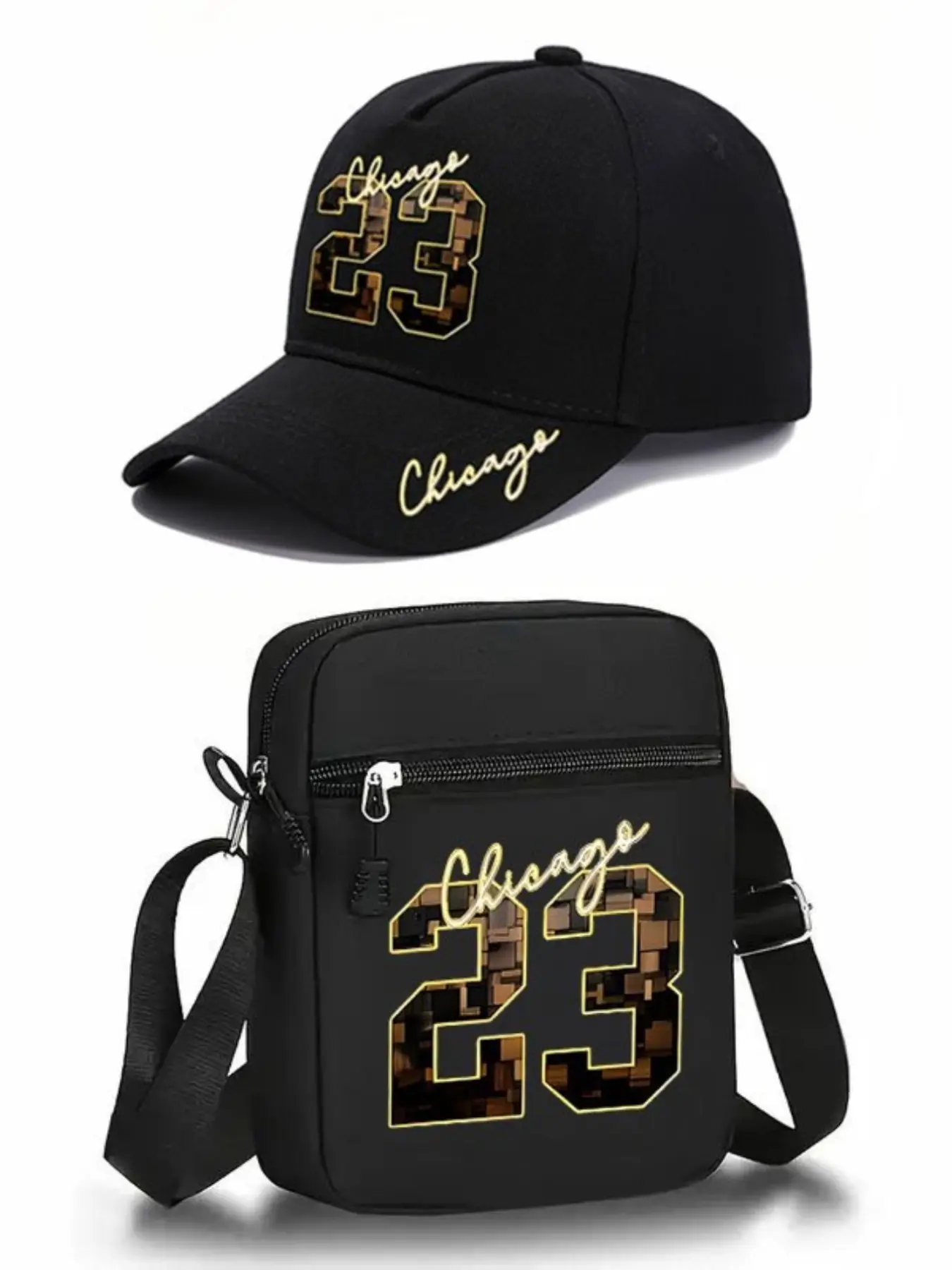 Fashion Chicago 23 Pattern Print Unisex Baseball Cap and Crossbody Bag Set, Street Style Outdoor Sports Hat and Shoulder Bag