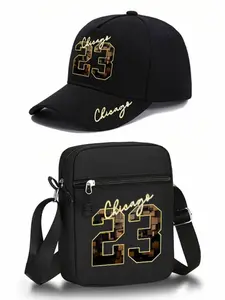 Fashion Chicago 23 Pattern Print Unisex Baseball Cap and Crossbody Bag Set, Street Style Outdoor Sports Hat and Shoulder Bag