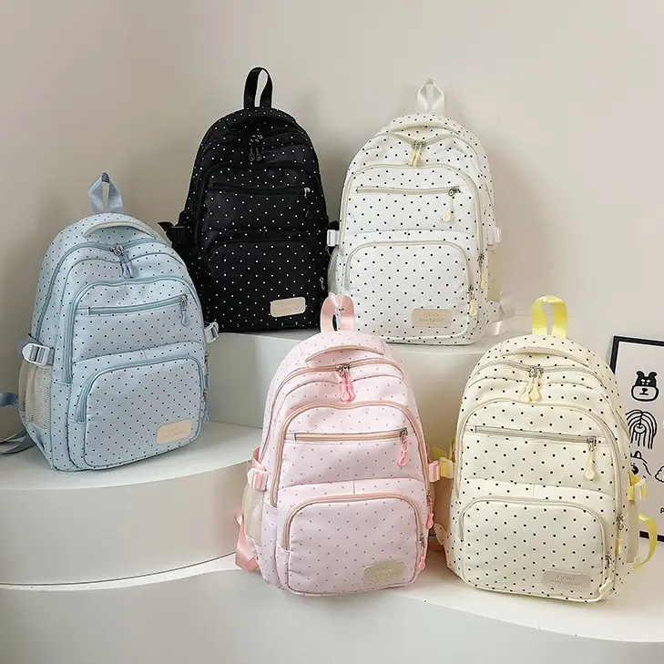 Korean Style Polka Dot Backpack, Ins Cute Sweet Girl Shoulder Bag, Fresh Aesthetic School Backpack, High Appearance Level Rucksack For Middle High School & College Students, Lightweight Daily Travel Daypack, Fashion Casual Book Bag For Teen Girls Daily Co