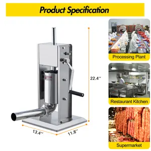 Manual Sausage Stuffer 3L – Heavy Duty 304 Stainless Steel Maker, Dual-Speed, 4 Filling Tubes, Ideal for Home, Restaurant, Butcher, Churros