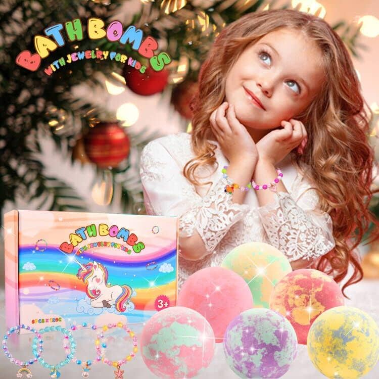 Unicorn Bath Bombs with Surprise Inside for  Girls, Bath Bombs Girl Birthday Gifts for Surprise Gifts for Girls, Bath Bombs Unicorns Gifts for Girls with Jewelry Toys Inside
