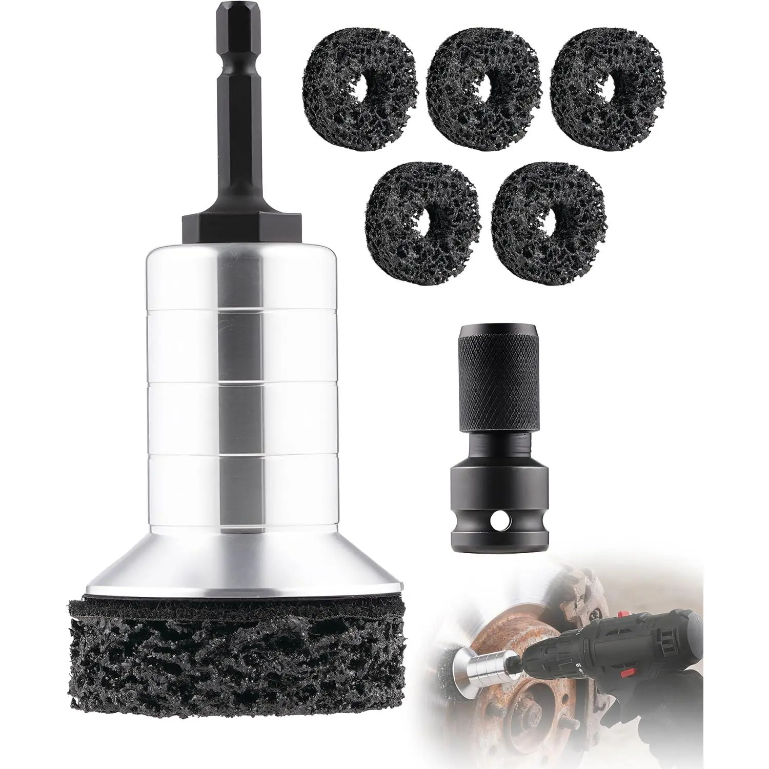 Wheel Brake Hub Cleaning Disc,Cleaner Resurfacing Tool Metel Hub Drill Brush Attachments Rust Remover Wheel Bolt Stud Cleaner s Power Drill or 1/2" Impact Driven Wrenches Brake Rotors Hubs