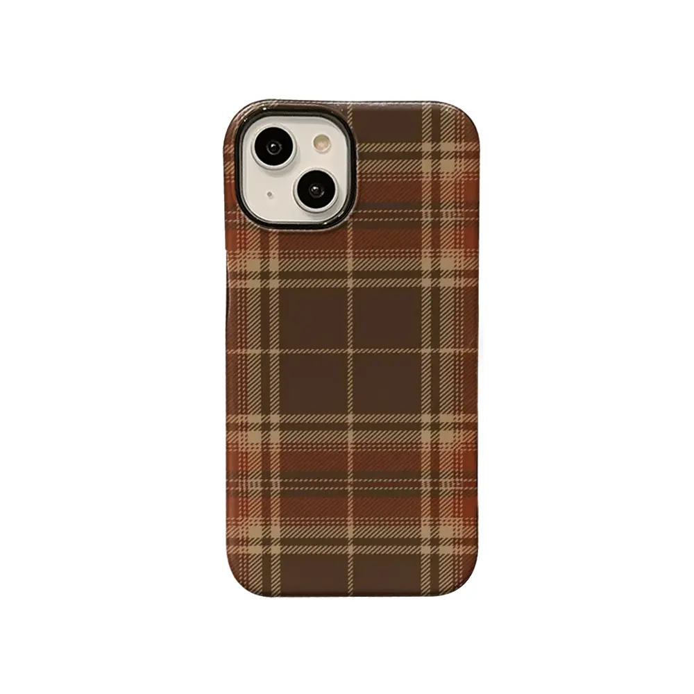 Dark Brown Tartan Plaid Phone Case Shell - Classic Vintage Style Mobile Phone Accessory, Fits iOS iPhone 17 16 15 14 13 12 11 Plus Pro Max Series, Ideal Holiday Gift, Accessories