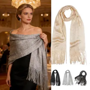 Women's Glitter Shawl Wrap - Metallic Fringe Scarf for Evening Party, Wedding & Formal Events Sparkly Fringe Pashmina Shawl