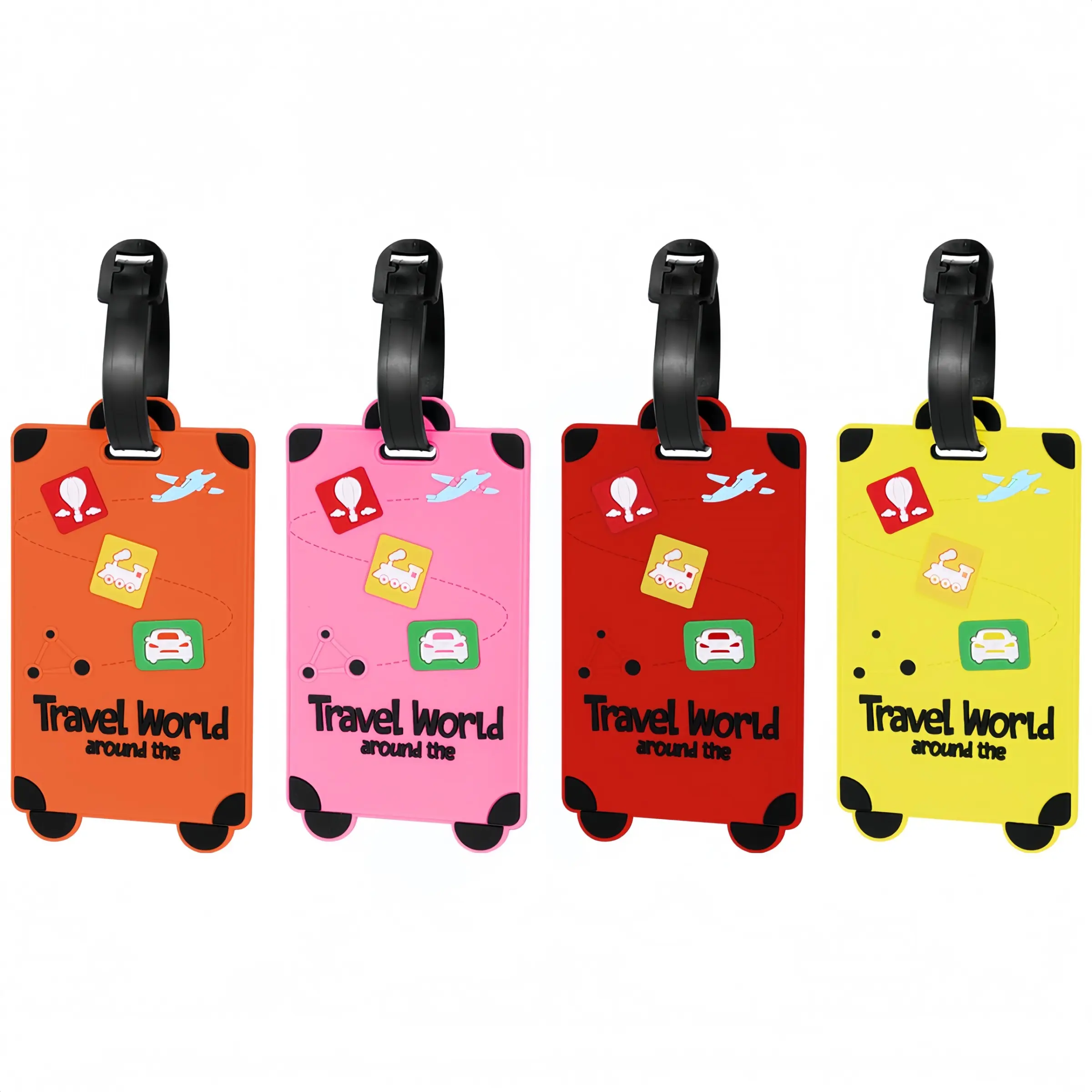 4 Piece PVC Soft Gel Luggage Tags,Cute Travel World Cartoon Suitcase ID Label with Name Address Card, Waterproof Anti-Lost Baggage Tag for Women Girls Men Travel Backpack School Bag