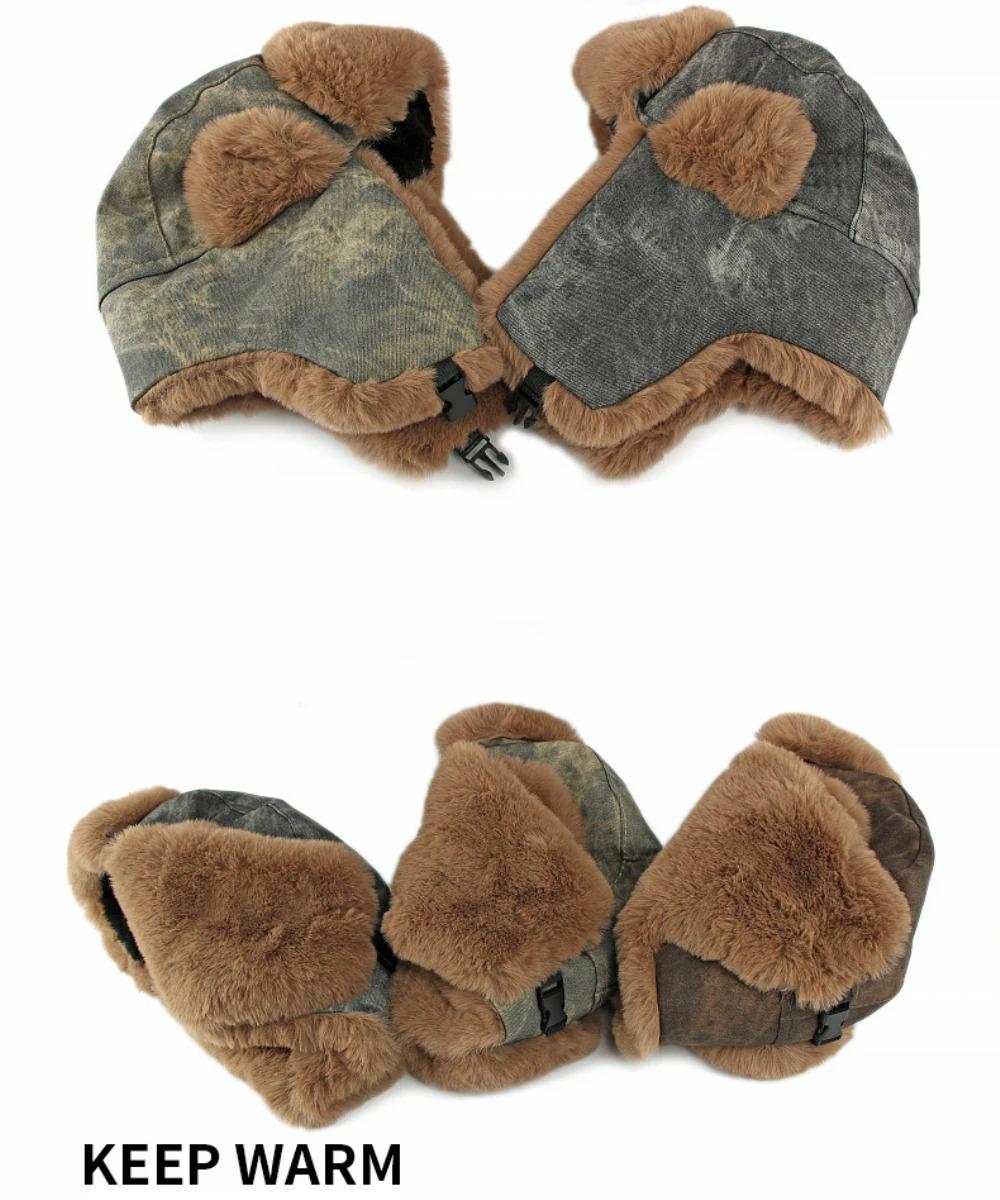 HT4983 Russian Hat Thick Warm Winter Hats for Men Women Fluffy Fur Russian Hat Male Female Ski Earflap Cap Windproof Bomber Hat