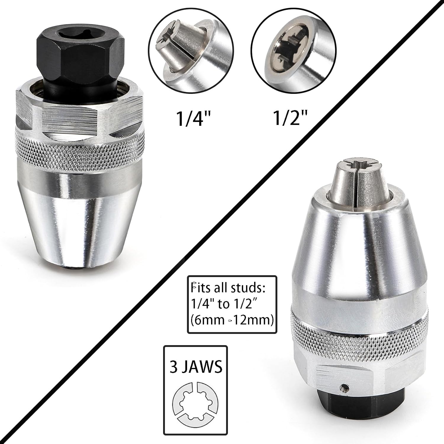 Broken Stud Remover, 3/8" Damaged Bolt and Stud Extractor Tool, Manifold Drive Stud Puller Fit 1/4" to 1/2" Rounded Studs for Broken, Damaged, Rounded Off, Painted, and Rusted Tight