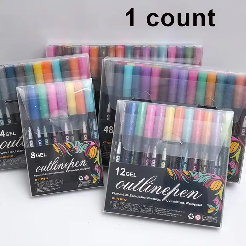 Colorful Double-Lined Contour Pen with Flashy Jelly Metallic Finish Multi-Color Macaron Bright Colors Suitable for School and Home Art Supplies Handmade DIY Seasonal Gift for Creative Crafting