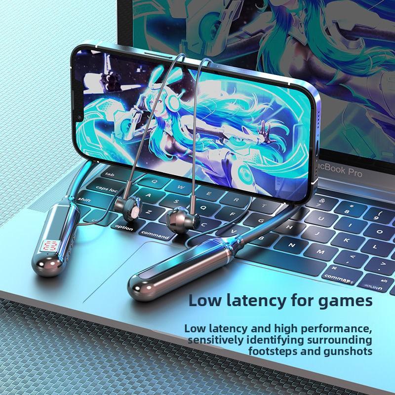 Neckband Wireless Bluetooth Earphones Stereo Sound LED Digital Display Semi-In-Ear Low-Latency Sports Headset
