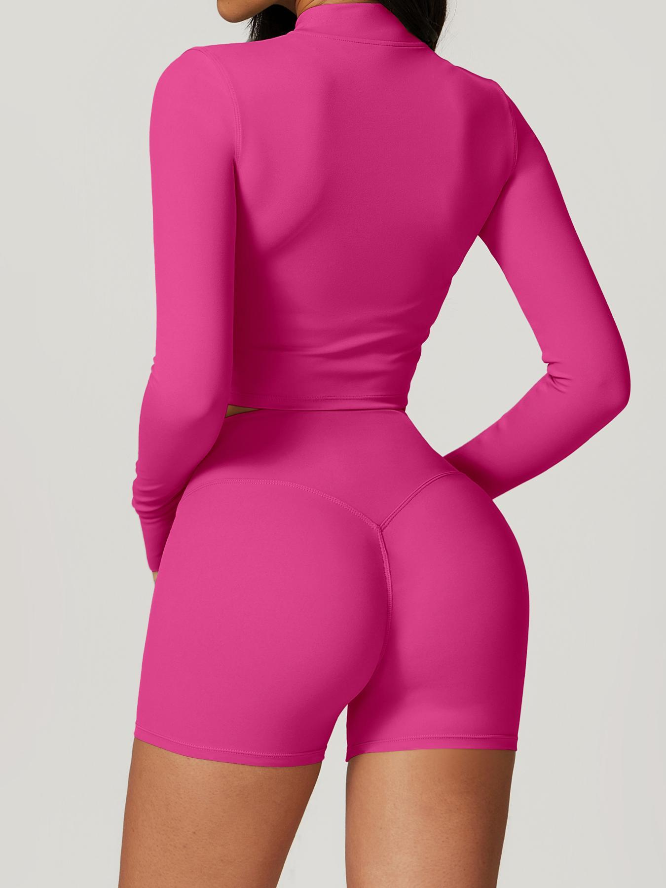 Women's high elastic soft standing neck zipper waist length shaping jacket high waist beautiful buttocks shorts yoga suit set Fitness Outfits Outdoor Running Cycling, Mountaineering Strolling Set Gym Sports Training Fashion Coat Shorts