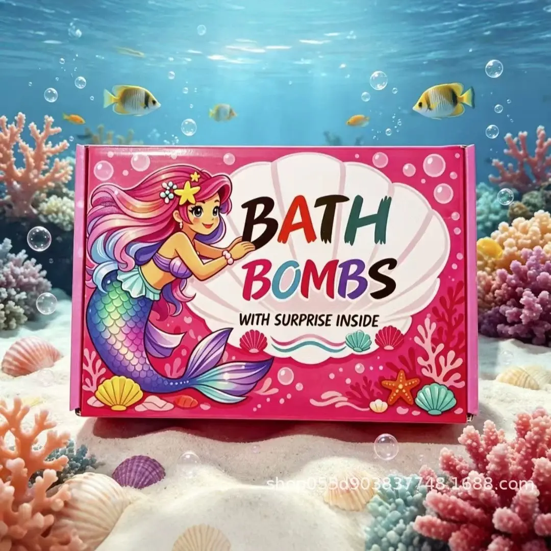Girls' Birthday Gift Mermaid Bath Surprise Ball Box, High Foam Bubble Bath Bombs, Moisturizing Essential Oils, Fun Ocean Toys Inside