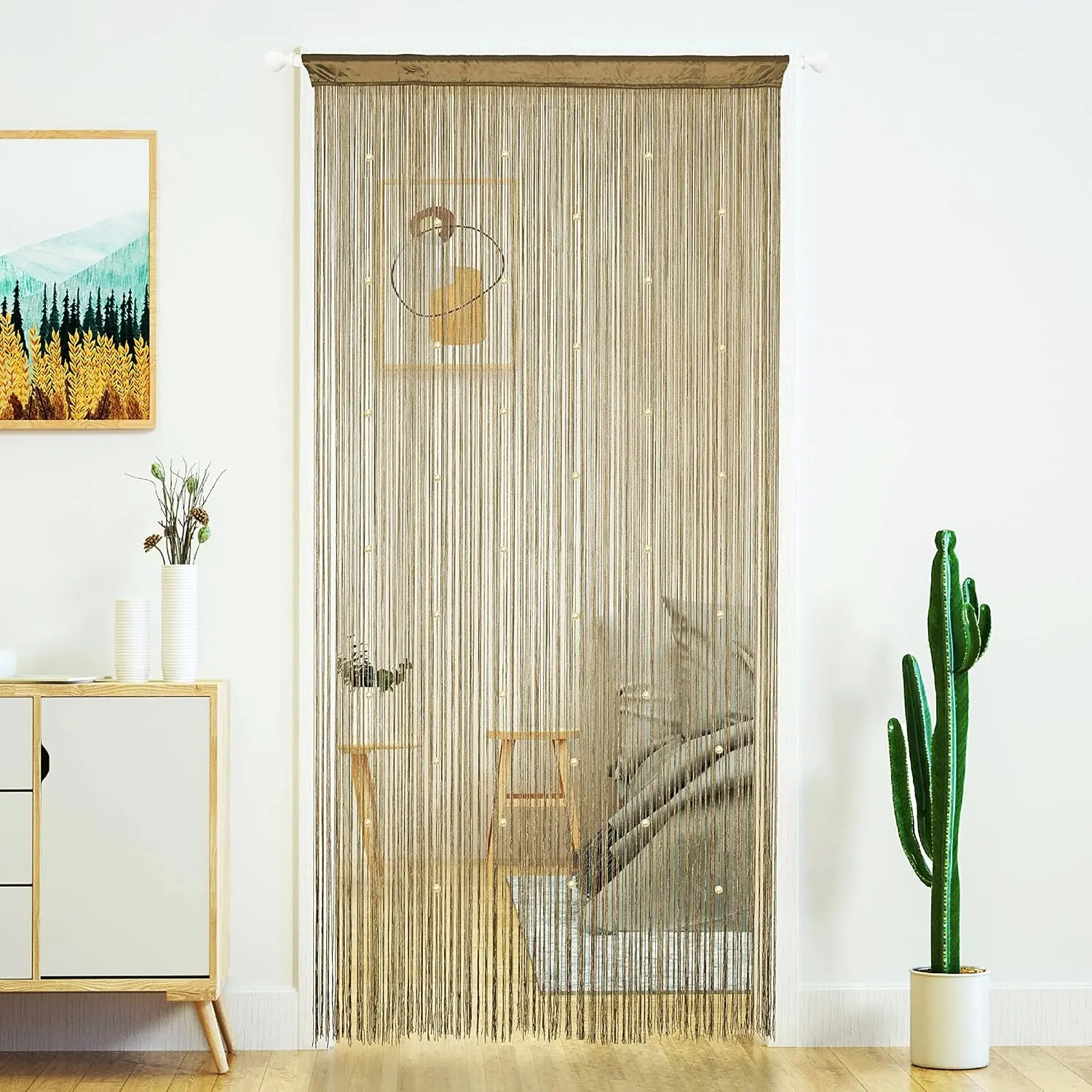 Boho Beaded Door Curtain, 39x79 Inches, Single Panel, Privacy & Decor, Bohemian Style, Tassels, for Doors, Corridors, Closets, Windows