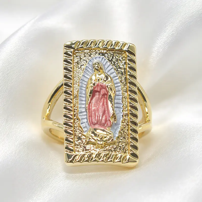 Elegant Guadalupe Virgin Mary Bishop Ring, Statement Ring, Beautiful Rings, Zircon Inlaid Vintage Religious Style, Unisex Gift for Thanksgiving Halloween Valentine's Day, Elegant Everyday Ring
