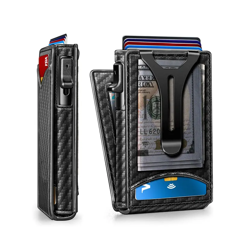 Men Wallet, Magnetic Metal Wallet Money Clip 9Cards Pop-up Access RFID Blocking, Slim Compact Wallet with ID Window, RFID Blocking Smart Pop Up Card Wallet, Metal Aluminum Credit Card Holder Bifold Wallet ,Fathers Day Gift