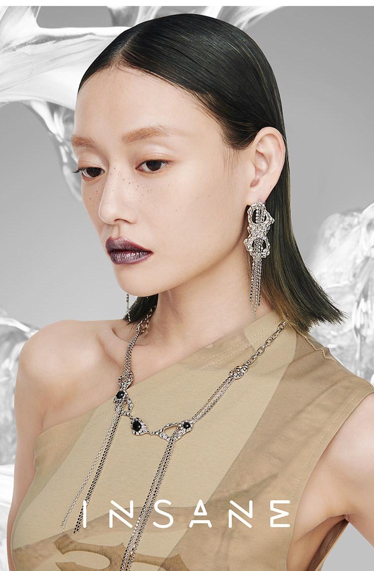 Copper alloy earrings, Tyndall series, multi-layer disc chain long fringed stud earrings INSANE niche original design