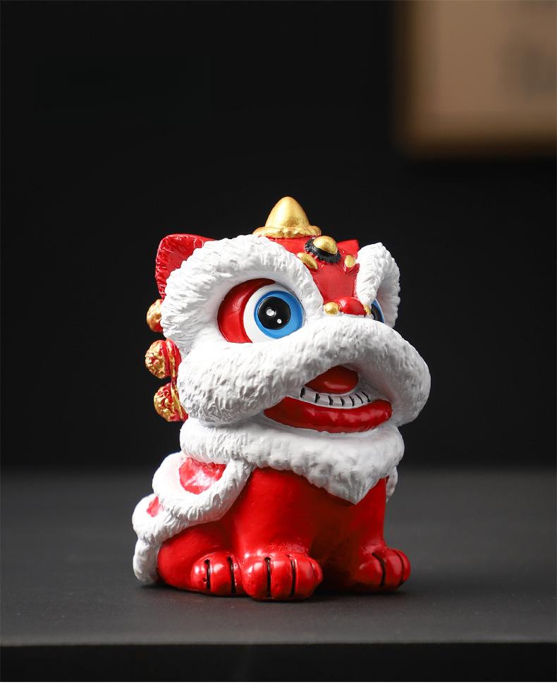 Oriental Red Festive Lion Dance Figurine, Premium Minimalist Desktop Decor, Craft Art, Creative Gift, Birthday Present, Souvenir, Personal Collectible Figurine
