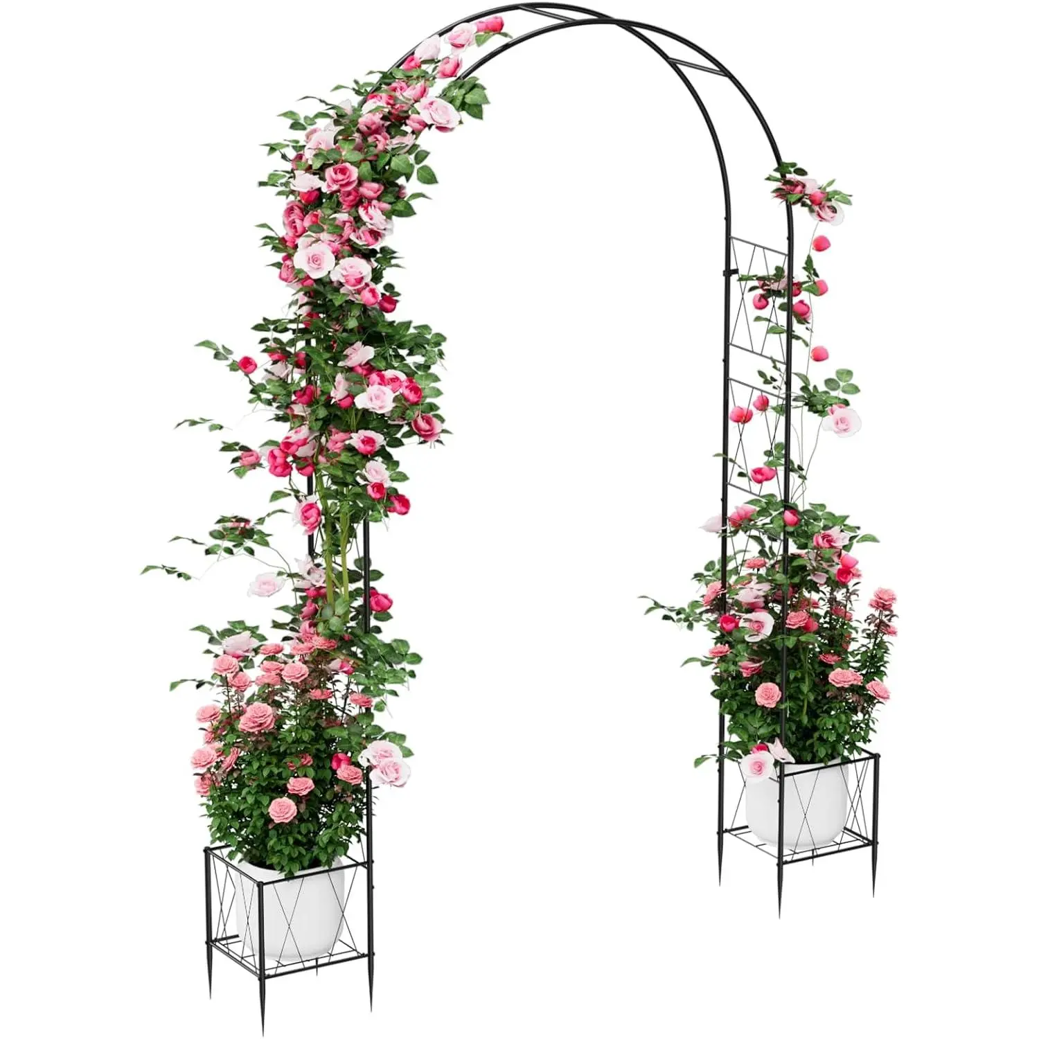 3.9 x 7.9 FT Heavy Duty Metal Garden Arch Trellis With Planter Boxes & Wheels, Movable Outdoor Archway For Garden Yard Lawn Pathway, Wedding Party Decor