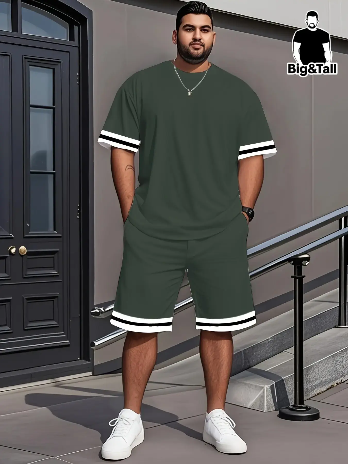Men's Casual Sportswear Round Neck Short Sleeve Shorts Matching Set, Menswear, Plus Size, Loose-Fitting, Random Print, Fashion Trendy Gift, Big & Tall, Summer Fashion Activewear