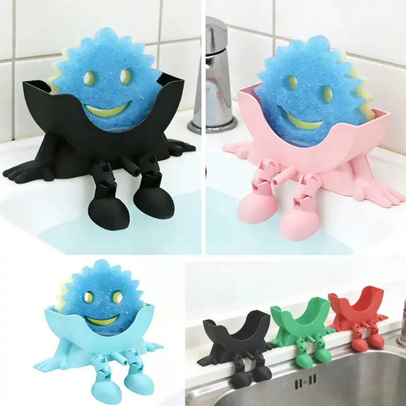 Hanging Sponge Holder with Drainage, 3D Printing Countertop Funny Sponge Holders for Kitchen Sink, Keeps Your Sponge Dry & Smiling, for kitchen sink home decor (1, Black)