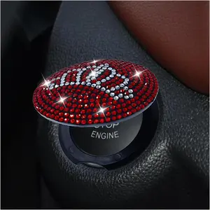 Bling  Push to Button Cover, Rhinestone  Button Protective Cap,  Engine Start Button Stickers,   Interior Decor Accessories for Women Girls (Red)