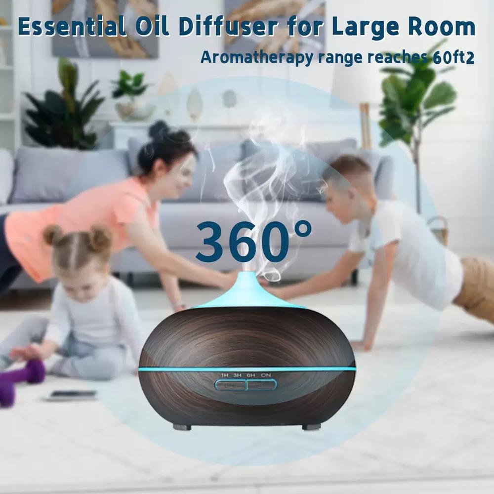 550ml Ultrasonic Essential Oil Diffuser and Air Humidifier, Whisper Quiet Aromatherapy Machine with 4 Customizable Timer Modes, Large Space Aroma plant Diffuser and Air Purifier for Home and Office remote operation Aroma Diffuser CoolRelief