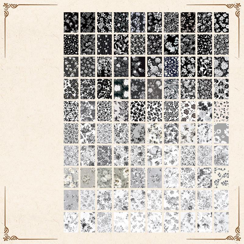 Vintage Floral Pattern Material Paper, 100pcs/set Random Color Creative Non-stick Background Paper, Scrapbook Materials, Office Stationery & Supplies