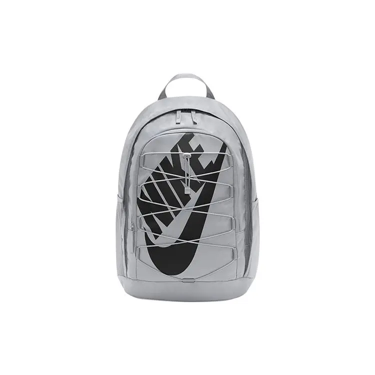 Nike Hayward Oversized Logo Strap Backpack for Men and Women – Gray Fabric Zippered Bag