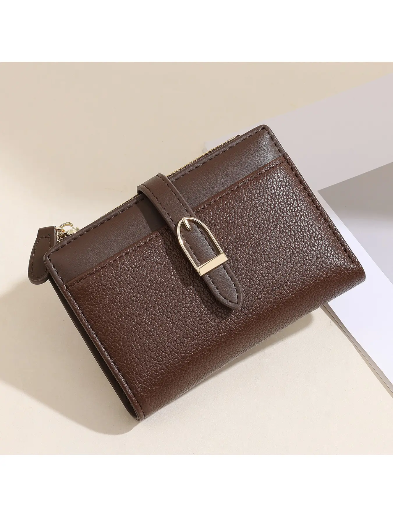 New PU Leather Short Women's Wallet, High-End Two-Fold Card Holder, Simple Design, Silver Color Strap, Elegant Ladies' Purse, Exquisite Wallet