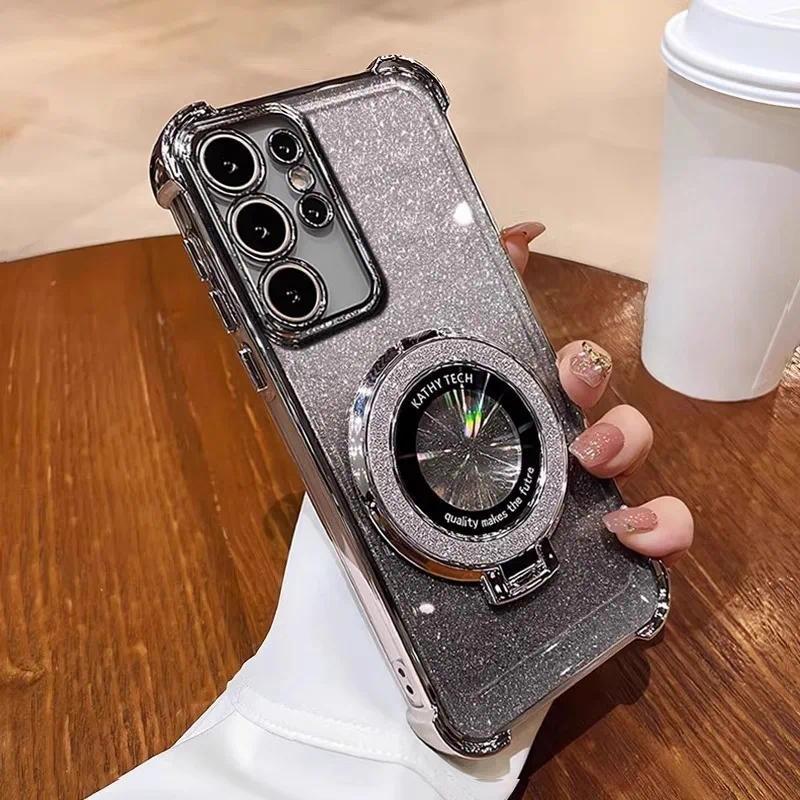 For Galaxy S25FE Case Luxury Glitter Bracket Case For Samsung S25 Ultra S24 Plus S23 A06 A16 A36 A56 A05 A15 A25 A35 A55 Cover