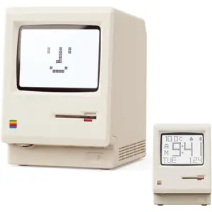 OIJ Maclock Retro Pixel Alarm Clock, 1984 Computer-Inspired USB Desk Clock with Pixel Display, Multiple Alarms, Adjustable Brightness, Calendar, Temperature
