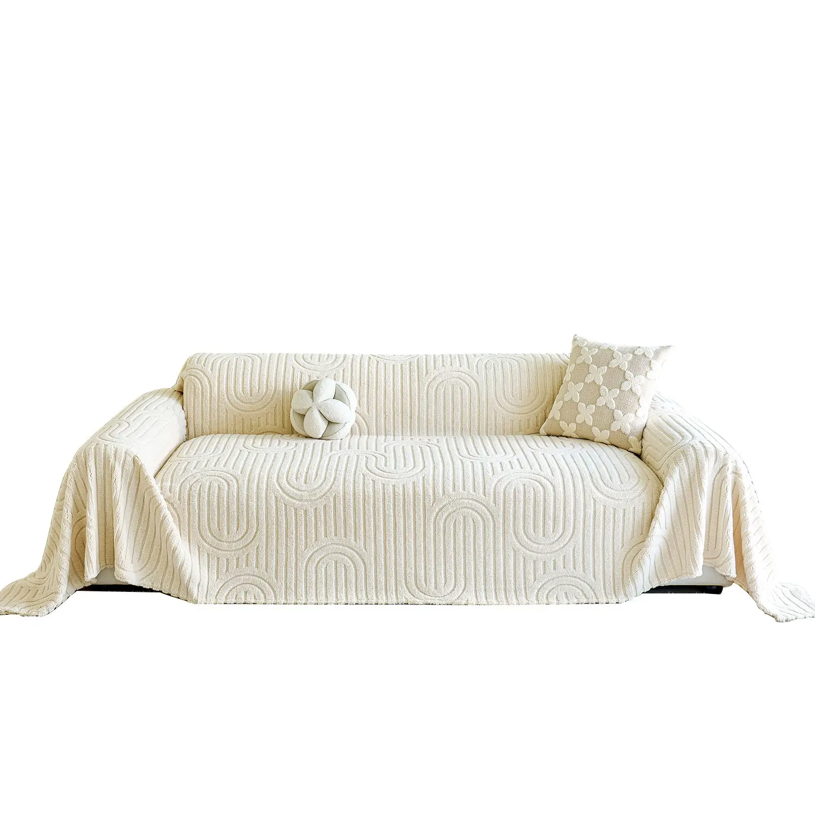 Thick Plush Sofa Cover, Modern Minimalist Living Room Full Coverage Dustproof Sofa Throw, All-Season Universal Use, Textured Design