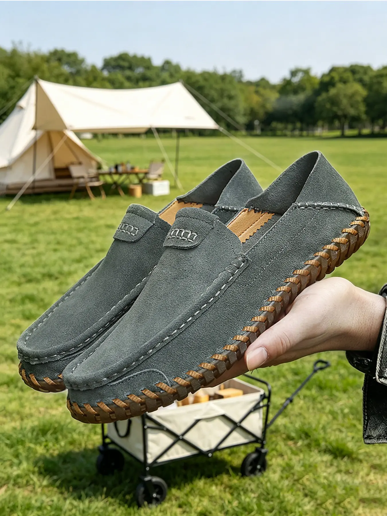 Men's Loafers Moccasins Slip On, Soft Suede Texture, Breathable Lightweight Flat Non-Slip, Cowhide Leather, Plus Size, Casual Wear Walking Shoes