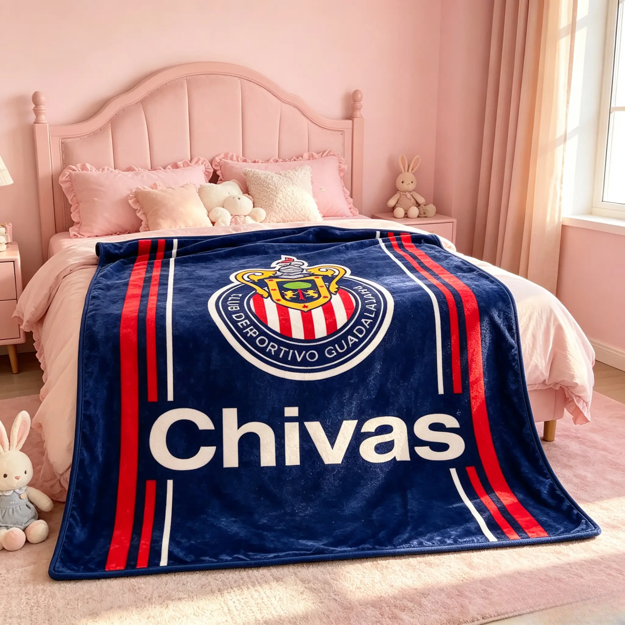 Chivas Guadalajara Soccer Club Logo Flannel Throw Blanket, Red Blue Stripe Soft Cozy Plush Warm Blanket For Bedroom Couch Living Room, Liga MX Fan Decor Gift For Birthday Christmas Hispanic Heritage Month TikTok Viral Amazon Must Have