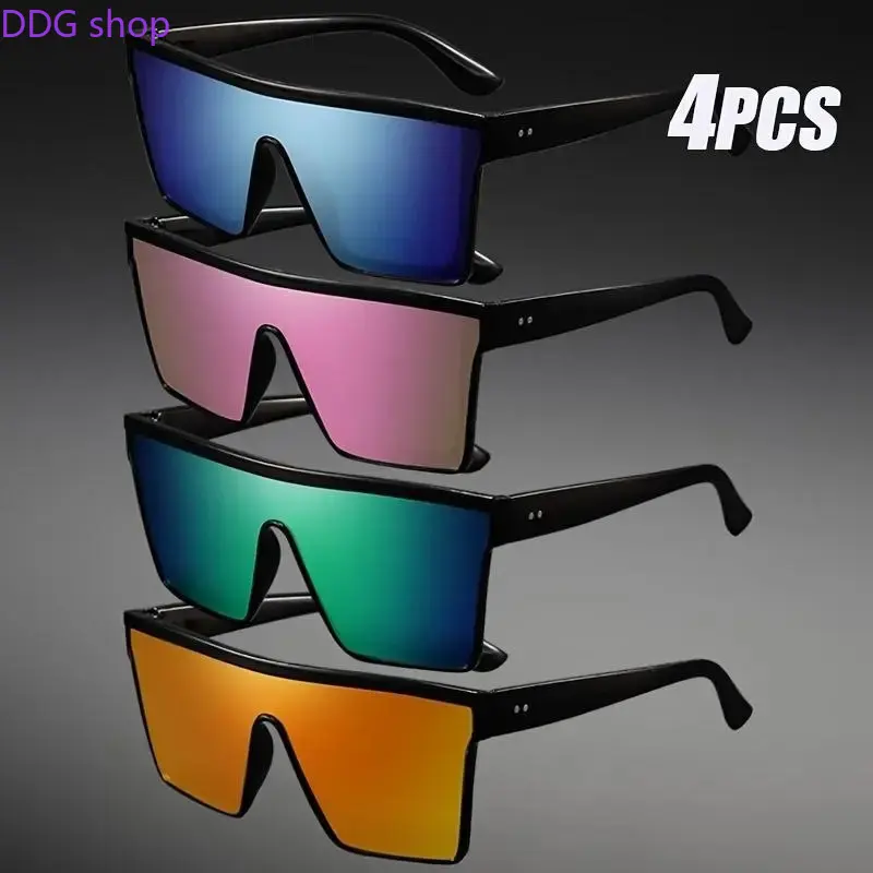 Unisex 4PCS Oversize Rimless 1-Piece Sports Eyewear - Plastic Frame, Anti-Glare Protective Gear Goggles for Car Driving, Interior Accessory Sunglasses