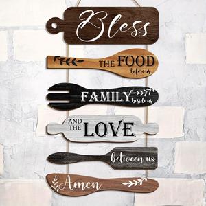 wooden kitchen wall decor, 1 set letter & kitchen utensils pattern wall art with rope, wall decor for home kitchen dining room, home decor, gifts for boyfriend
