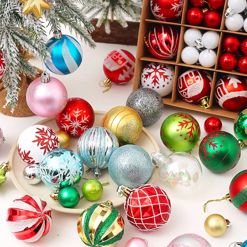 44Pcs Christmas Tree Decorations Set,  Plastic, Shatterproof, Hanging Xmas Ball Decorations, Holiday Decor