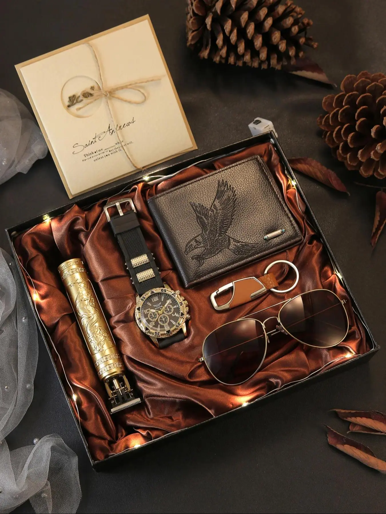 7-Piece Men's Watch Set + Sunglasses + Wallet + Hair Clipper, Perfect Gift for Father's Day, Teacher Appreciation, Thanksgiving, Fathers Day Present, Gift Set Box