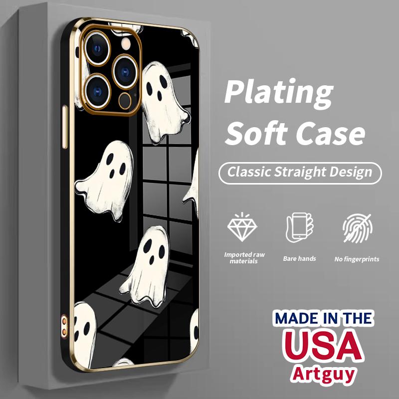 Ghostly Pattern Pattern Phone Case for iPhone 16 15 14 Pro Max 13 12 11 XR XS Plus Electroplated Four-corner Shockproof Non Slip Military-Grade Protection Silicone Cover