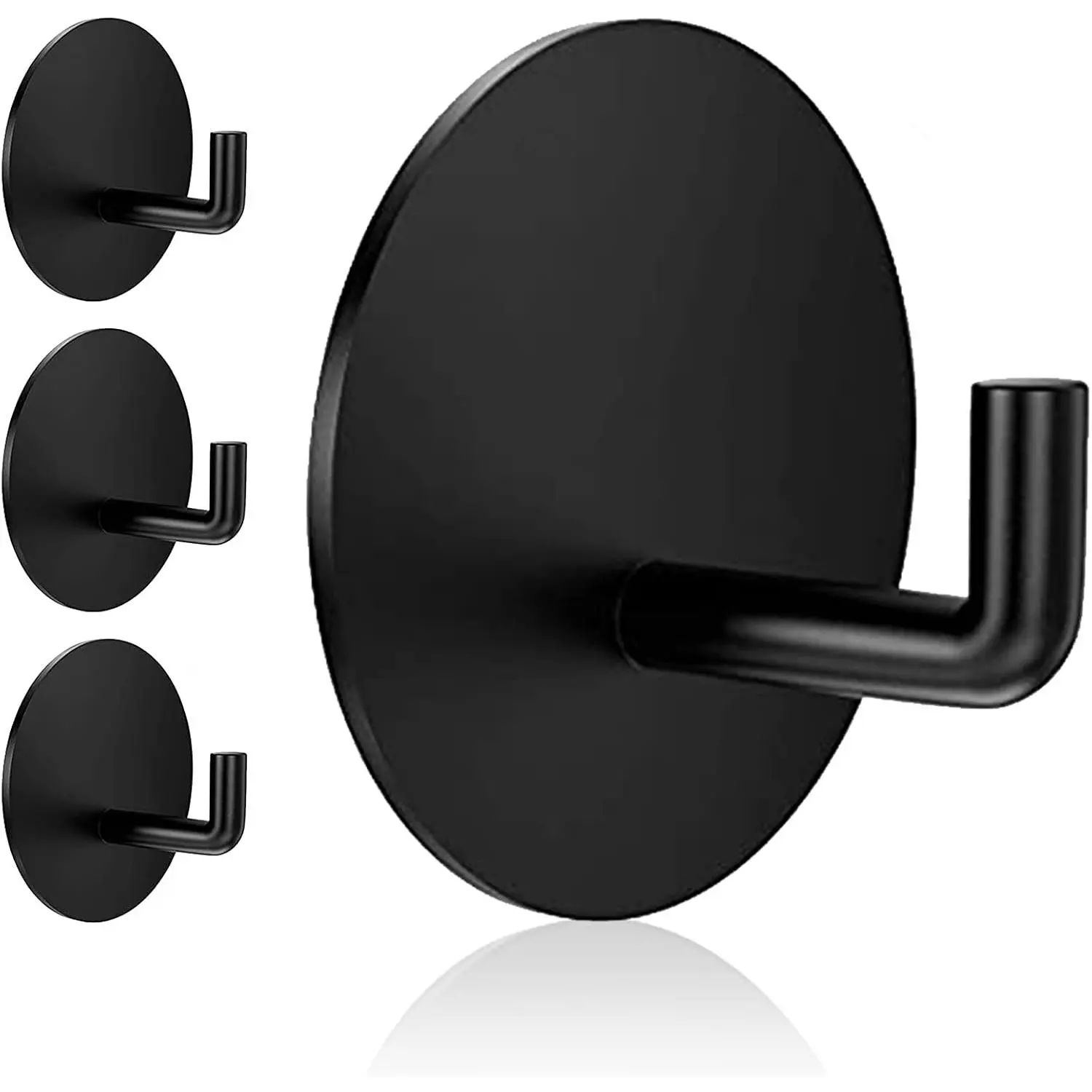 Rise Age 4 Pcs Black Stainless Steel Heavy Duty Waterproof Adhesive Hooks, Removable Stick On Wall Door Hooks for Bathroom Shower Hanging Loofah Towels Clothes Robes