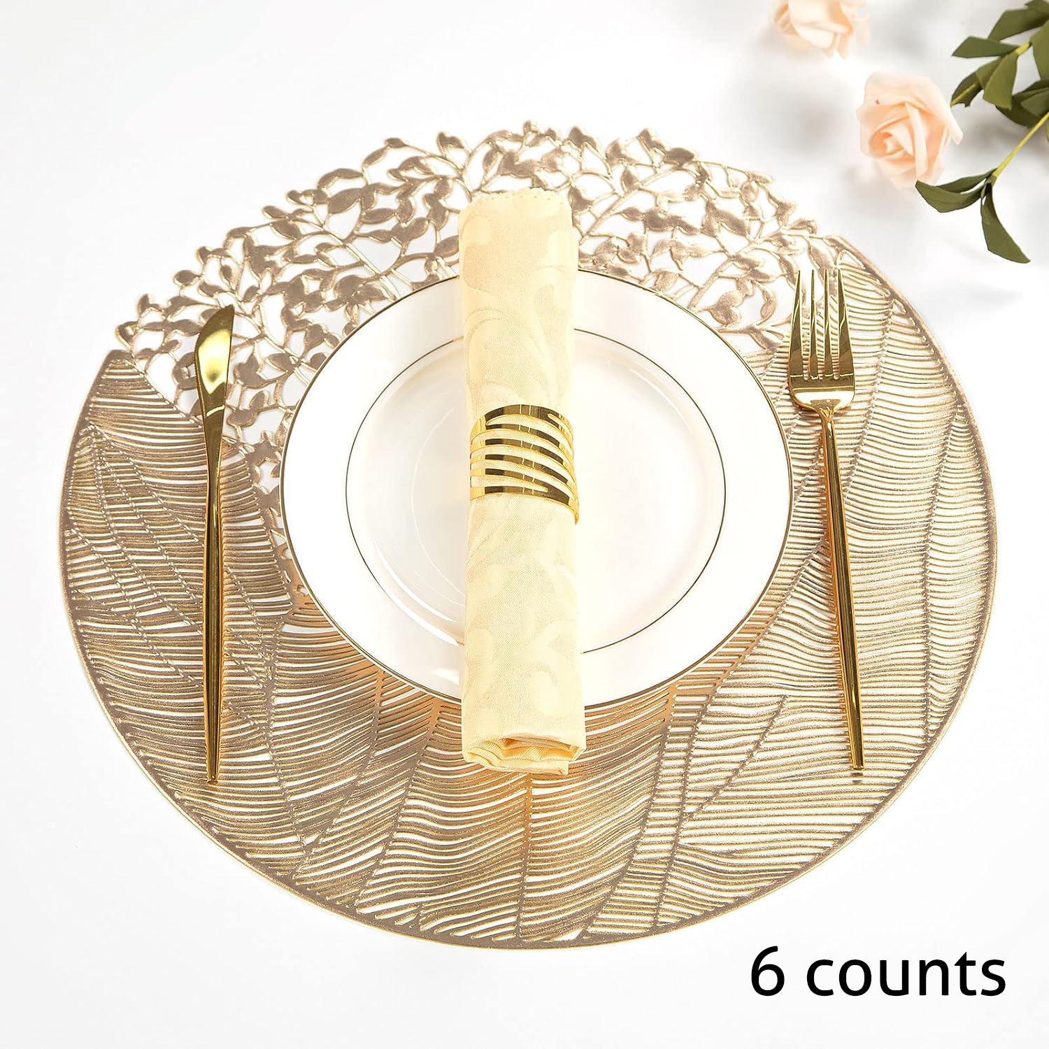 Round Leaf Pattern Placemat, 6 Counts Non-slip Table Mat, Tableware for Dinner, Party, Wedding, Home Decor Supplies, Coasters, Kitchen Decorative Placemat