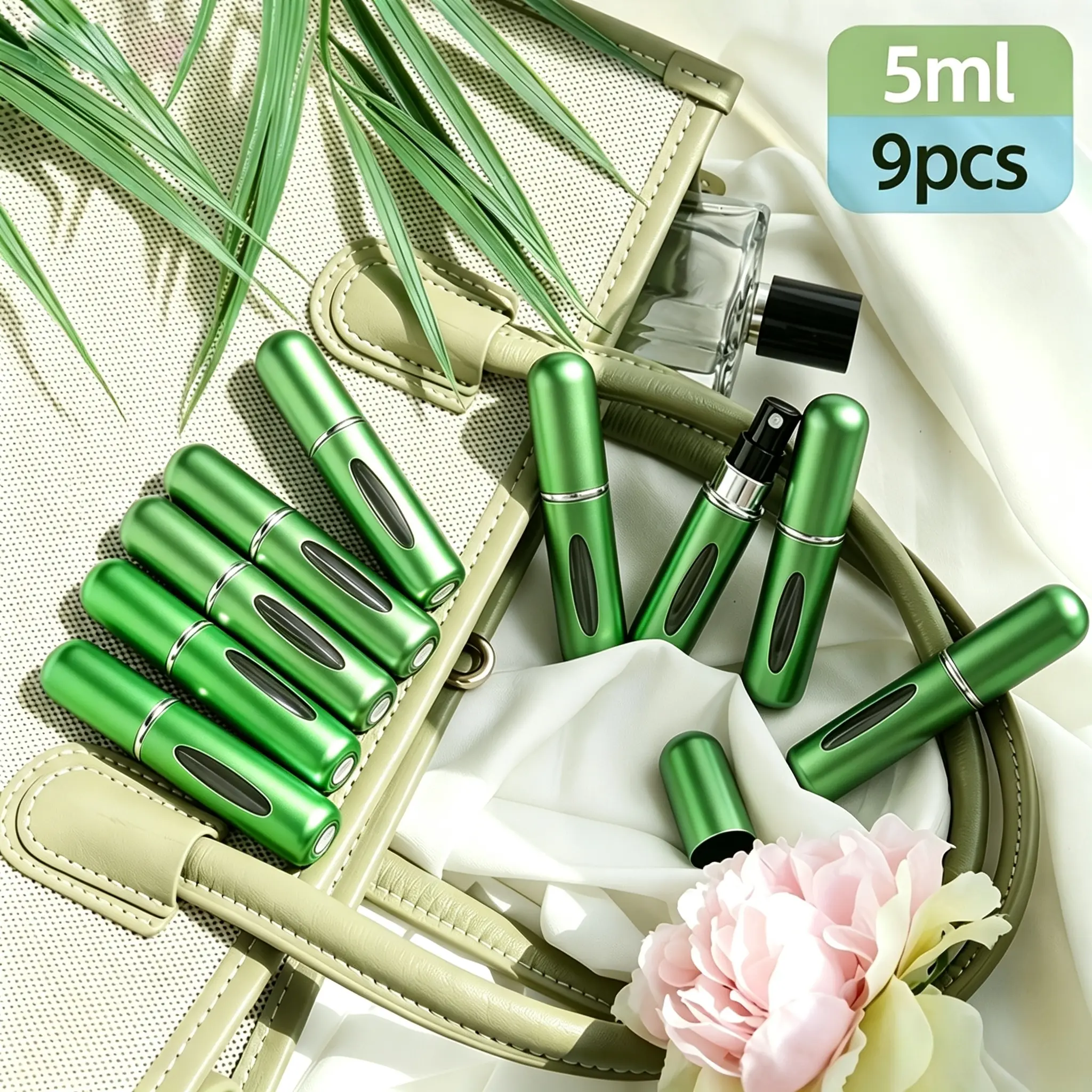 5ml Bottom Refill Perfume Atomizer Bottle 9 Pack Portable Metal Spray Bottle, Bottom Fill No Funnel Required Fine Mist Nozzle, Pocket Size Travel Mini Empty Perfume Vial Multiple Color Options