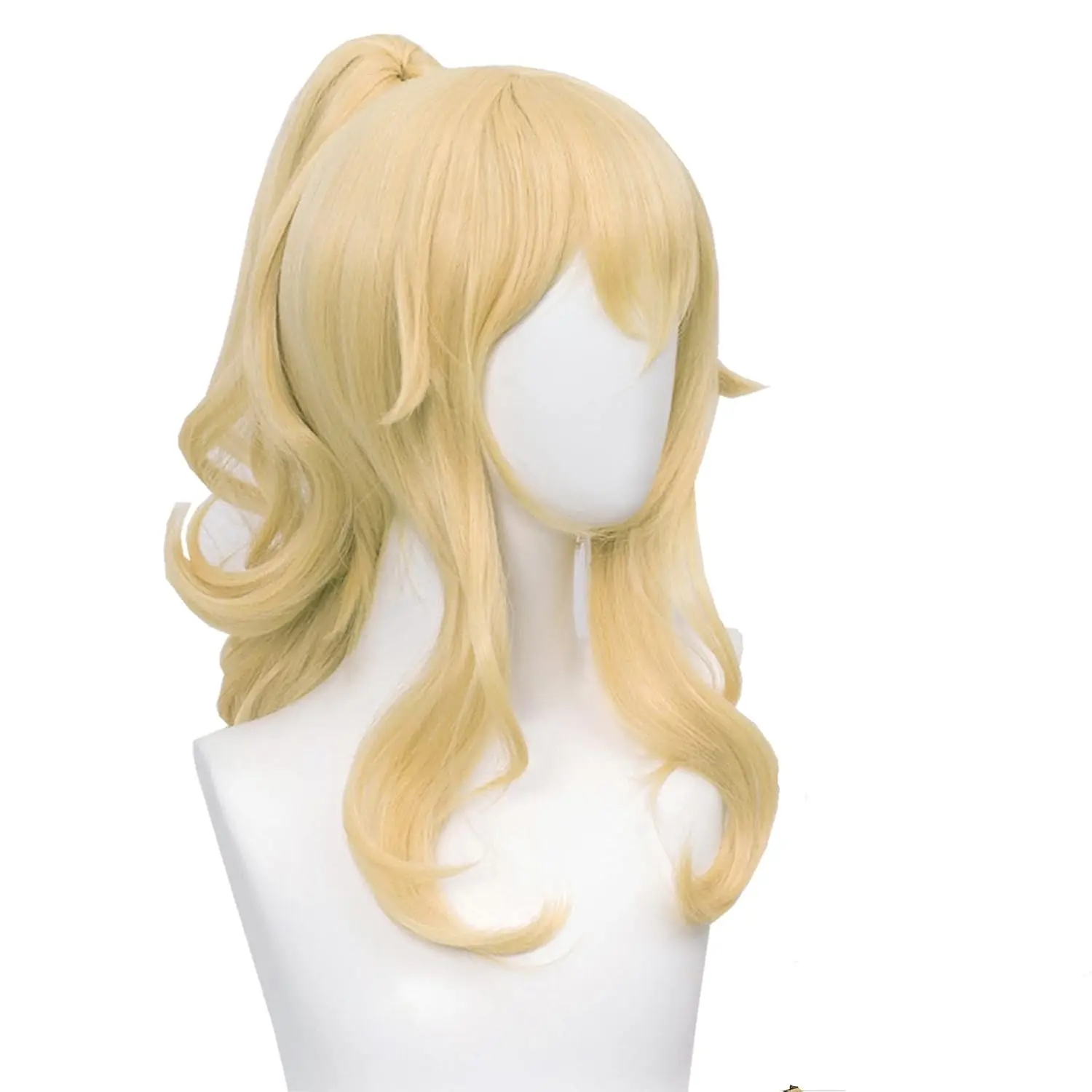 SL Wavy Blonde Ponytail Wig for Jean ,Golden Princess Hair Wigs with Pigtails Bangs + Wig Cap for Halloween Peach Costume