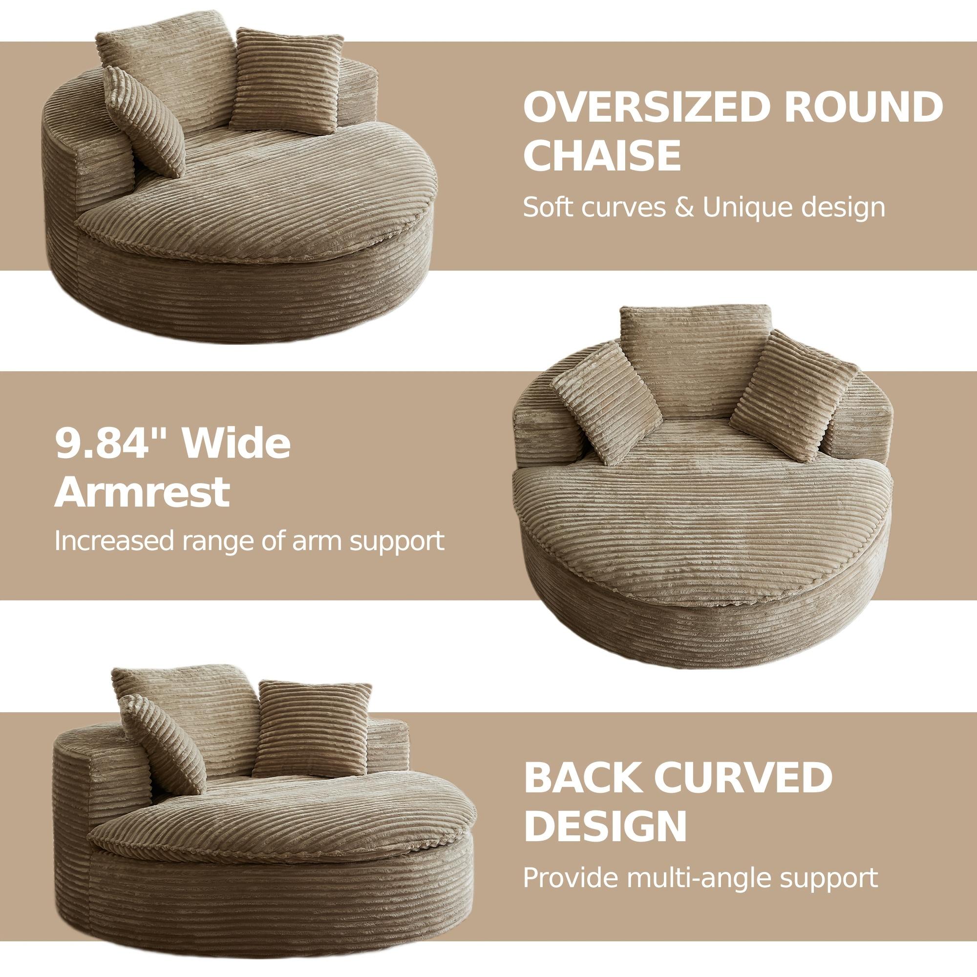 Round Boneless Couch, Cloud Sofa Bed with Memory Foam Sectional, No Assemble Required Modular Couch for Small Space, Includes 3 Pillows for Living Room, Dorm, Apartmen