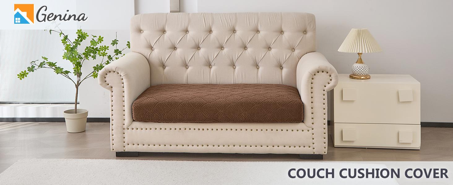 100% Waterproof Couch Cushion Covers for Pets - Stretch Sofa Seat Cover for Dogs Non Slip Sectional Couch Covers Sofa Slipcovers Washable (1 Piece, Large, Brown)